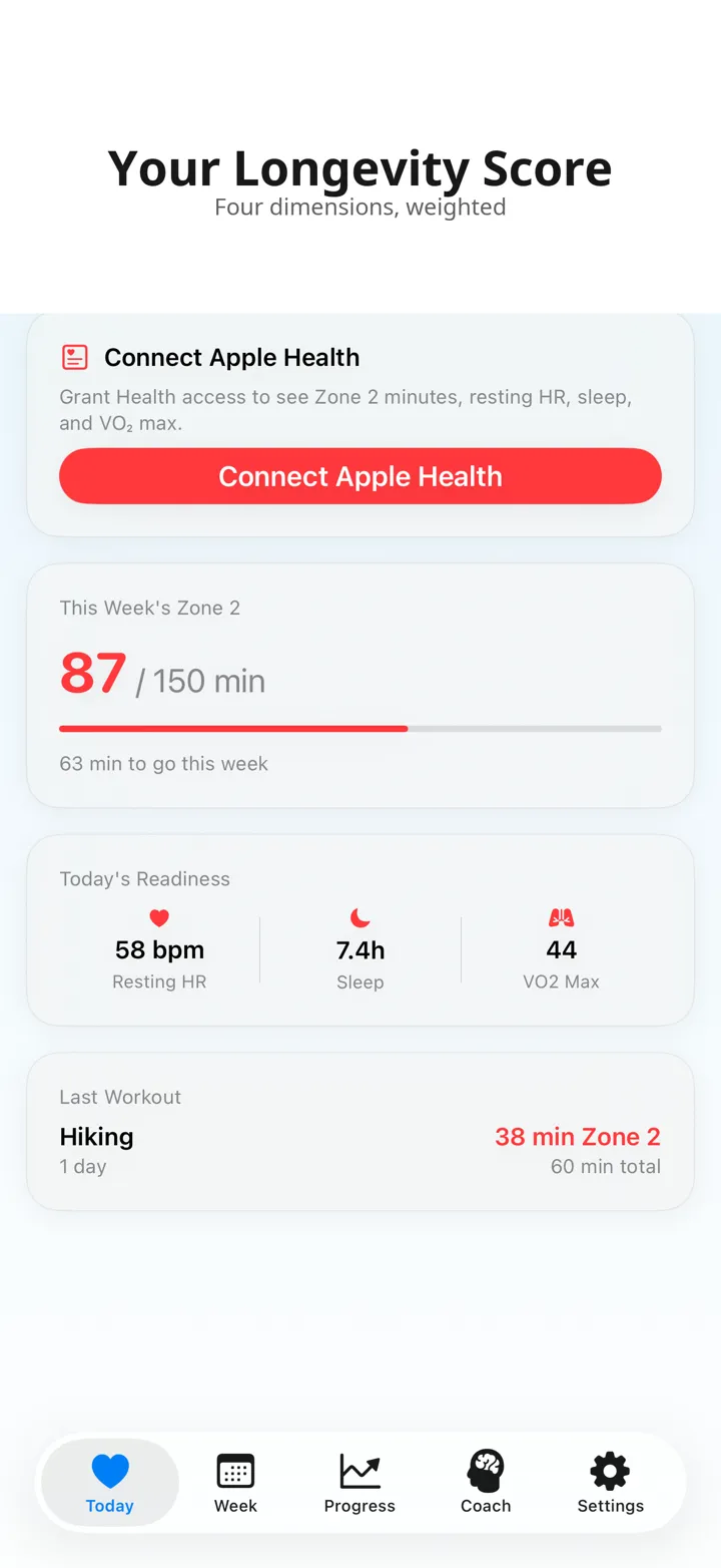 Zone 2 Longevity Coach screenshot