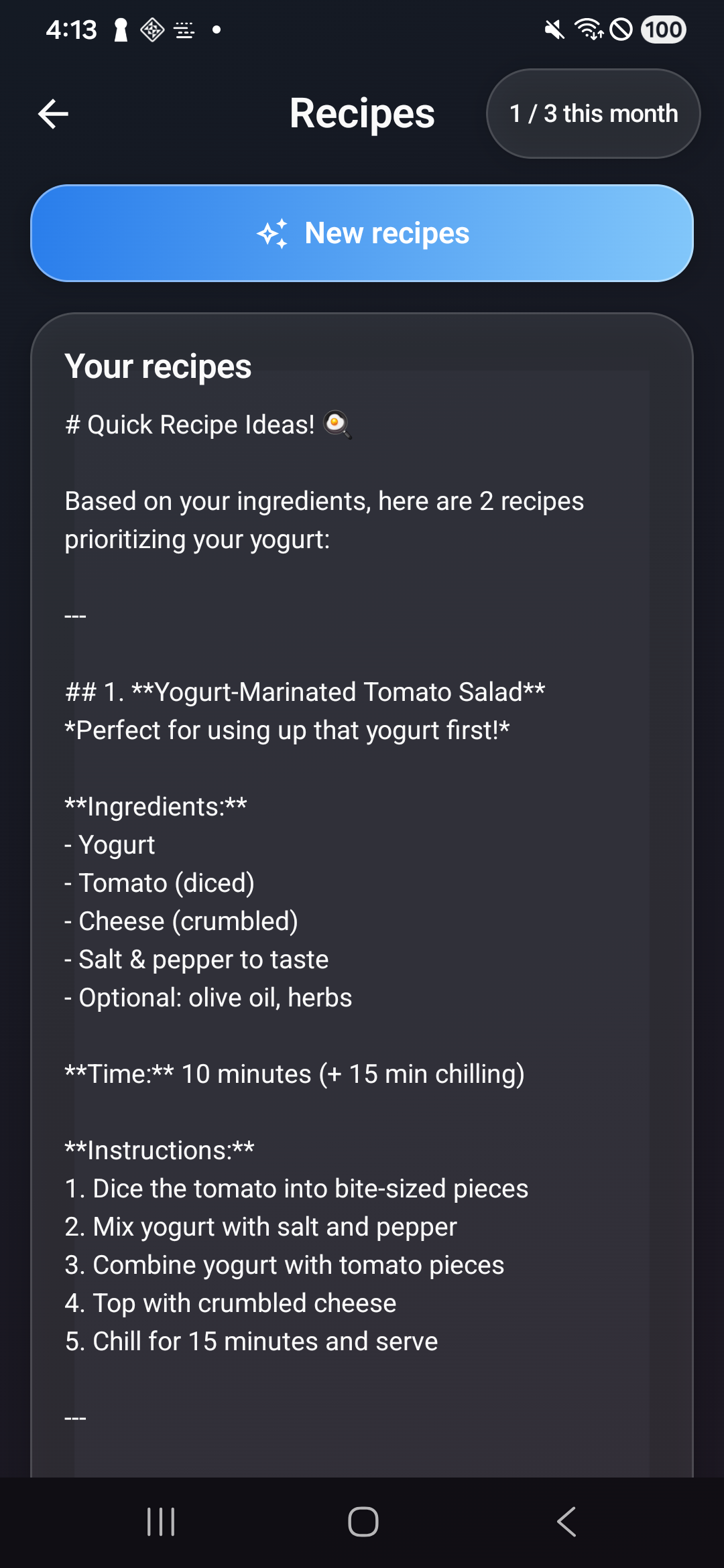 FreshSave recipe detail screen
